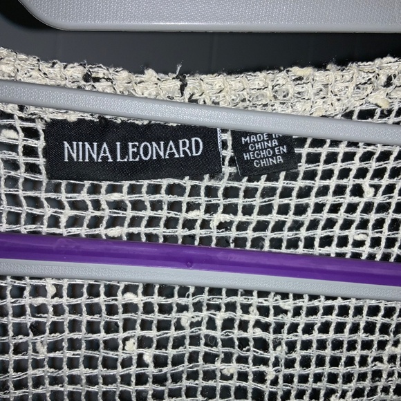 Nina Leonard crochet cropped sweater cardigan jacket Sz M asymmetrical hem - Picture 4 of 7